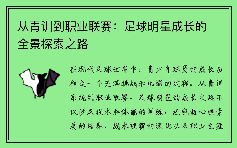 从青训到职业联赛：足球明星成长的全景探索之路